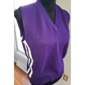 Vintage 90's Purple Ribbed Sleeveless Sweater White Stripe Cranberry Medium